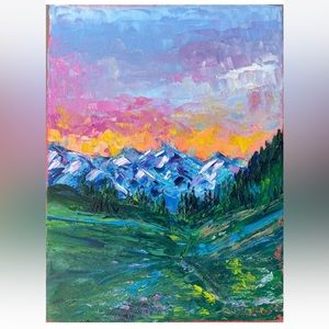 Mountains Colorado Oil On Canvas Palette Knife Colorful Contemporary Impression